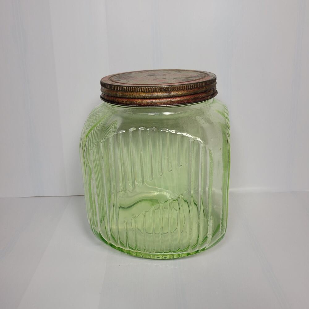 Vintage Green Depression Anchor Hocking Hoosier Jar Nash Coffee